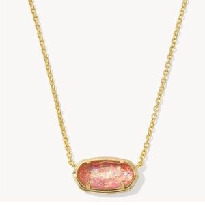 New Kendra Scott Elisa 2024 Gold Sparkle Iridescent Pink Necklace with Bag